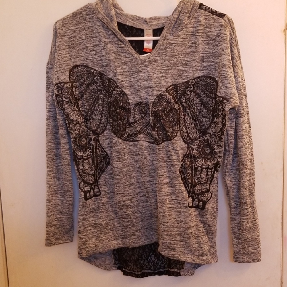 Hooded Long Sleeve with Elephant Detail
